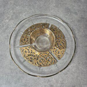 Georges Briard Signed Mid Century Modern Glassware Gold Scroll Decoration MCM